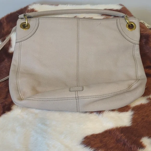 Fossil Grey Leather Shoulder Bag With Detachable Crossbody Strap - Picture 2 of 9